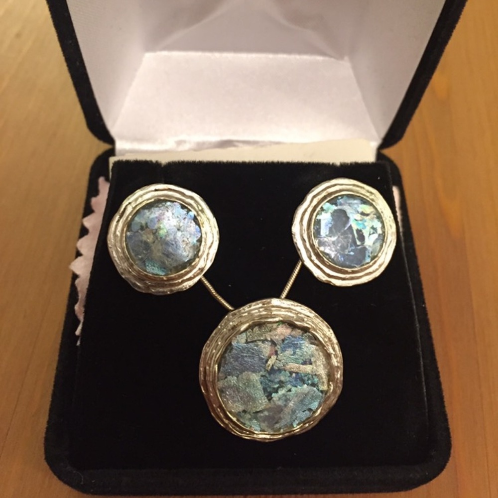 Roman Glass Necklace and Earring set